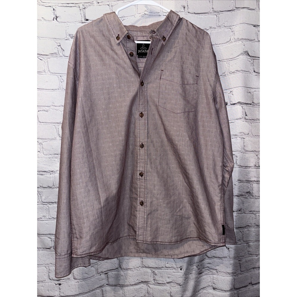 prAna Men's Dark Plum Purple Ascension LS Button-Down Shirt sz XL